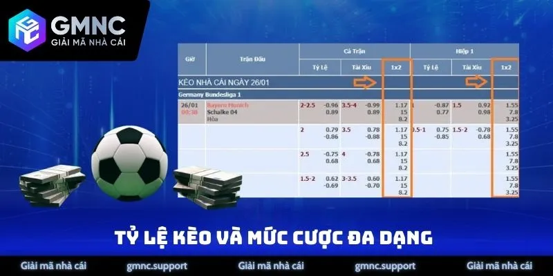 Tỷ lệ kèo và mức cược đa dạng